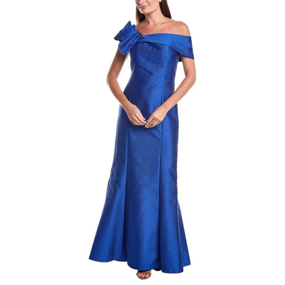 Teri Jon By Rickie Freeman Womens  Metallic Jacquard Asymmetrical Neck Bow